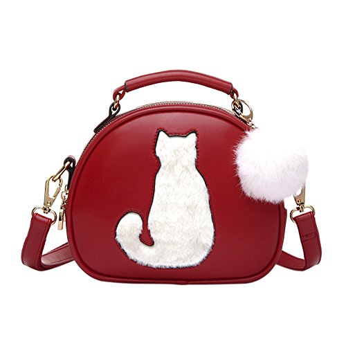 QZUnique ハンドバッグ カバン ユニーク かわいい QZUnique Women 039 s PU Leather Small Round Cat Style CrossBody Purse Cartoon Tote Convertible Satchel RedQZUnique ハンドバッグ カバン ユニーク かわいい