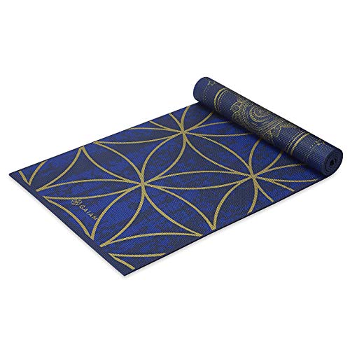 襬ޥå եåȥͥ Gaiam Yoga Mat Premium Print Reversible Extra Thick Non Slip Exercise &Fitness Mat for All Types of Yoga, Pilates &Floor Workouts, Metallic Sun &Moon, 68