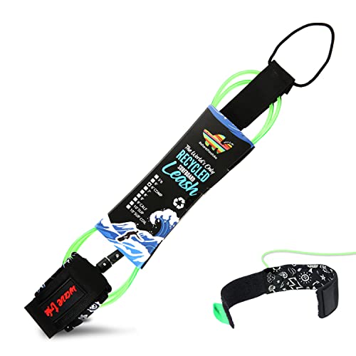 ե ꡼女 ޥ󥹥ݡ Wave Tribe Eco Surfboard Leash - 8' Premium Surf Leash, Strong Like Bull Leash with Double Stainless Steel Swivels, Triple Rail Saver, Key Pocket (Green)ե ꡼女 ޥ󥹥ݡ