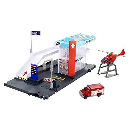 マッチボックス マテル プレイセット ミニカー MATCHBOX Matchbox Cars Playset, Action Drivers Helicopter Rescue with 1:64 Scale Toy Ambulance Helicopter, Connects to Other Setsマッチボックス マテル プレイセット ミニカー MATCHBOX