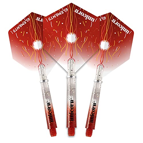 海外輸入品 ダーツ フライト Unicorn Dart Shafts & Flights Set | Gripper 4 Elements Firestorm Combo Pack | Durable Polycarbonate | Two-Tone Red Gradient with Infused Specks | Long 41mm | 3 Stems & Flights海外輸入品 ダーツ フライト