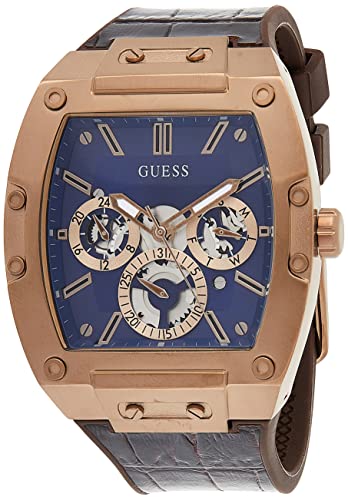 楽天angelica腕時計 ゲス GUESS メンズ GUESS Mens Trend Multifunction 43mm Watch ? Coffee Stainless Steel Case with Blue Diamond Dial & Brown Croco Leather Strap腕時計 ゲス GUESS メンズ