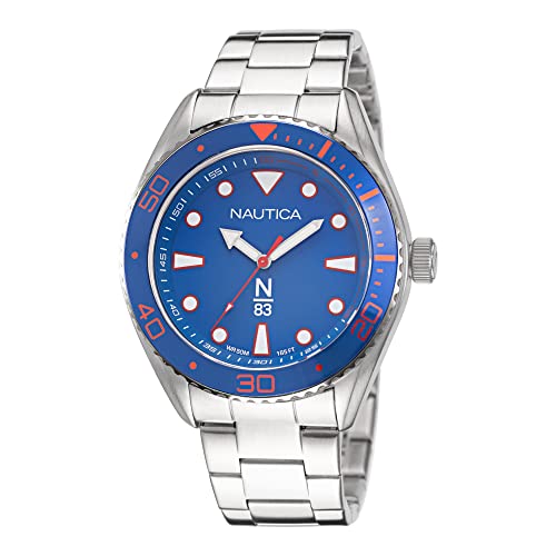 腕時計 ノーティカ メンズ Nautica N83 Men's NAPFWS221 N83 Finn World Silver-Tone/Blue/SST Bracele..