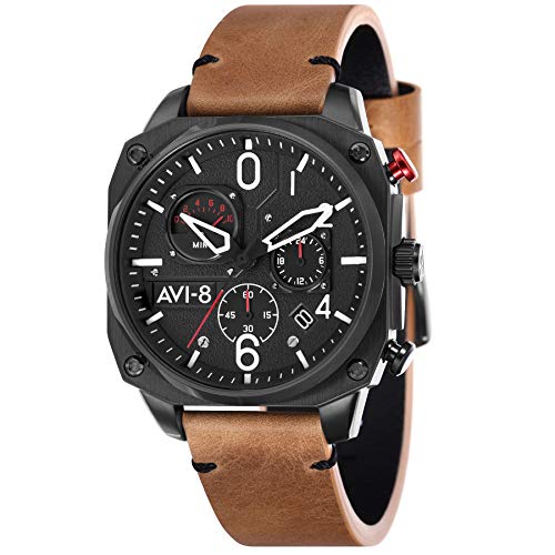 angelica㤨ӻ  ӥ  ꥹ AVI-8 Mens 45mm Hawker Hunter Retrograde Chronograph Charcoal Ember Brown Japanese Quartz Pilot Watch with Leather Strap AV-4052-02ӻ  ӥ  ꥹפβǤʤ58,230ߤˤʤޤ