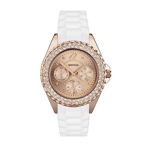 楽天angelica腕時計 セコンダ イギリス レディース Sekonda 37mm Womens Classic Quartz Watch Rose Gold Dial White Silicone Strap Day Date Display 30m Water Resistant Mineral Glass 2-Year Guarantee, Strap腕時計 セコンダ イギリス レディース