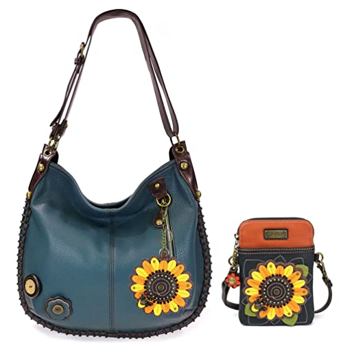 楽天angelicachala バッグ パッチ カバン かわいい Chala Handbags, Casual Style, Soft, Large Shoulder or Crossbody Purse with Keyfob - Navy Blue （Navy_ Sunflower Hobo & Crossbody Gift Set）chala バッグ パッチ カバン かわいい