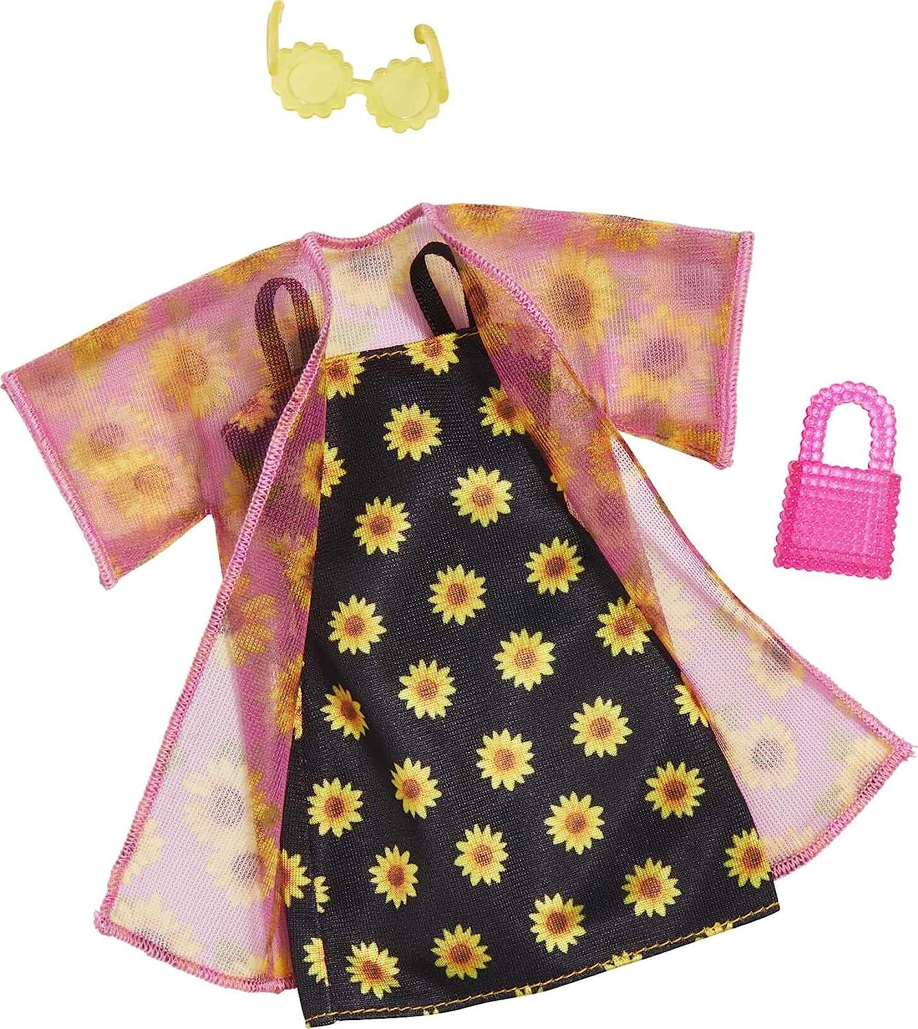 バービー バービー人形 着せ替え 衣装 ドレス 【送料無料】Barbie Fashions 2-Pack, 2 Outfits & 2 Accessories: Shirt, Shorts & Kimono, Sleeveless Sunflower Dress, Purse & Sunglasses, Kids 3 Years Old & Upバービー バービー人形 着せ替え 衣装 ドレス