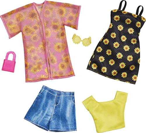 バービー バービー人形 着せ替え 衣装 ドレス 【送料無料】Barbie Fashions 2-Pack, 2 Outfits & 2 Accessories: Shirt, Shorts & Kimono, Sleeveless Sunflower Dress, Purse & Sunglasses, Kids 3 Years Old & Upバービー バービー人形 着せ替え 衣装 ドレス