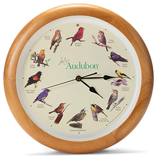 壁掛け時計 インテリア インテリア 海外モデル アメリカ Mark Feldstein Audubon Singing Bird Wall Clock, Oak Wood Frame 13 Inch壁掛け時計 インテリア インテリア 海外モデル アメリカ