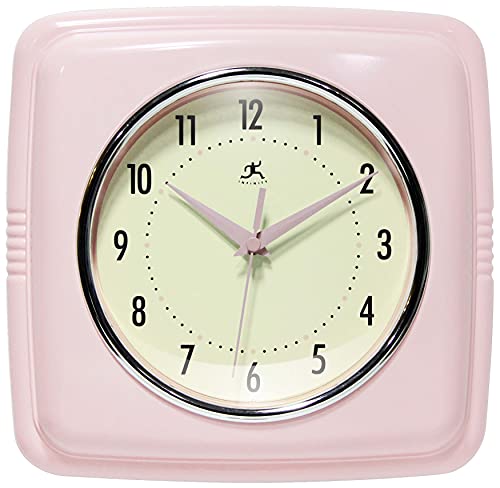 壁掛け時計 インテリア インテリア 海外モデル アメリカ Infinity Instruments Square Silent Retro 9 inch Mid Century Modern Kitchen Diner Retro Wall Clock Quartz Sweep Movement (Pink)壁掛け時計 インテリア インテリア 海外モデル アメリカ