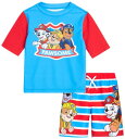 パウパトロール アメリカ直輸入 子供服 キッズ ファッション Nickelodeon Boys 039 Paw Patrol UPF 50 Rash Guard Set - Chase, Marshall Swim Shirt and Trunks (2T-7), Size 5-6, Red White and Blue Stripesパウパトロール アメリカ直輸入 子供服 キッズ ファッション