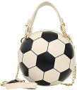 QZUnique ハンドバッグ カバン ユニーク かわいい QZUnique Soccer CrossBody Bag Round Handbag PU Leather Messenger Shoulder Bag Personality Purses for Women White and BlackQZUnique ハンドバッグ カバン ユニーク かわいい