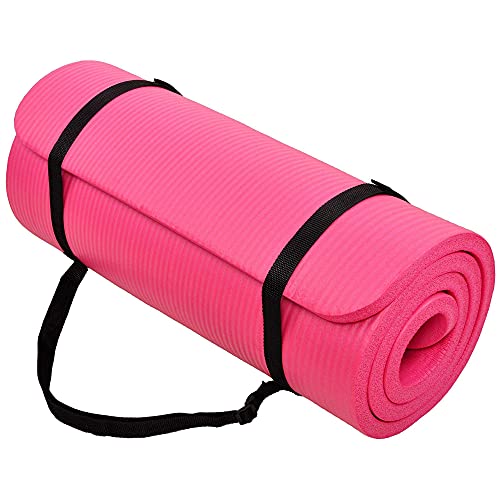 ヨガマット フィットネス BalanceFrom Fitness All Purpose 1 Inch Extra Thick High Density No Tear Exercise Yoga Mat with Carrying Strap and Optional Yoga Blocks, Pinkヨガマット フィットネス