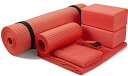 ヨガマット フィットネス BalanceFrom GoYoga 7-Piece Set - Include Yoga Mat with Carrying Strap, 2 Yoga Blocks, Yoga Mat Towel, Yoga Hand Towel, Yoga Strap and Yoga Knee Pad (Red, 1/2