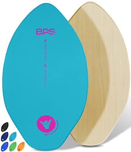 T[tB XL{[h }X|[c BPS 'Shaka' 30 Inch No Wax Needed Skimboard - High Gloss Coated Wood Skimboard with EVA Pads - Skim Board for Beach or Flatland (Fluorescent Blue)T[tB XL{[h }X|[c