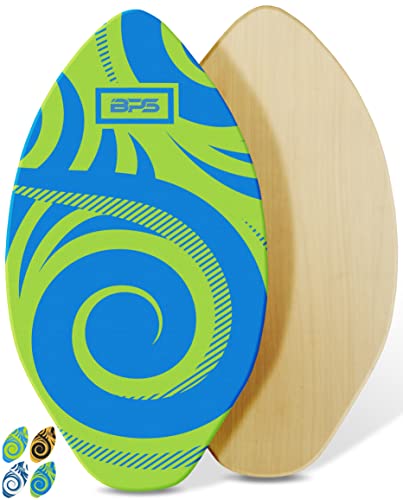 サーフィン スキムボード マリンスポーツ BPS 'Koru' Best Performance 30" Wooden Skimboard | Colored EVA Grip Pad High Gloss Clear Coat | Kids and Adults, Textured Wax Free Foam | Green with Dark Blue Accentサーフィン スキムボード マリンスポーツ