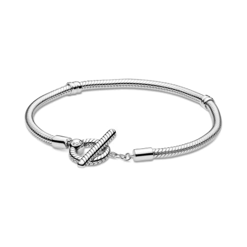 パンドラ ブレスレット チャーム アクセサリー ブランド Pandora Moments T-Bar Closure Snake Chain Bracelet - Sterling Silver Charm Bracelet for Women - Compatible Moments Charms - Gift for Her - 9.1