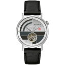 rv u[o Y Bulova Frank Lloyd Wright 'December Gifts' Stainless Steel 3-Hand Automatic Watch, Black Leather Strap and Open Aperture Dial Style: 96A248rv u[o Y