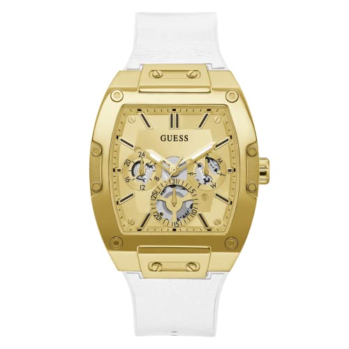 楽天angelica腕時計 ゲス GUESS メンズ GUESS Men's Trend Multifunction Tonneau 43mm Watch ? Gold-Tone Dial & Stainless Steel Case with White Silicone Strap腕時計 ゲス GUESS メンズ