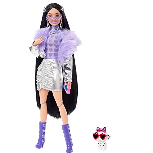 バービー バービー人形 Barbie Extra Doll and Accessories with Black Hair, Lavender Lips, Metallic Silver Jacket and Pet Dalmatian Puppyバービー バービー人形