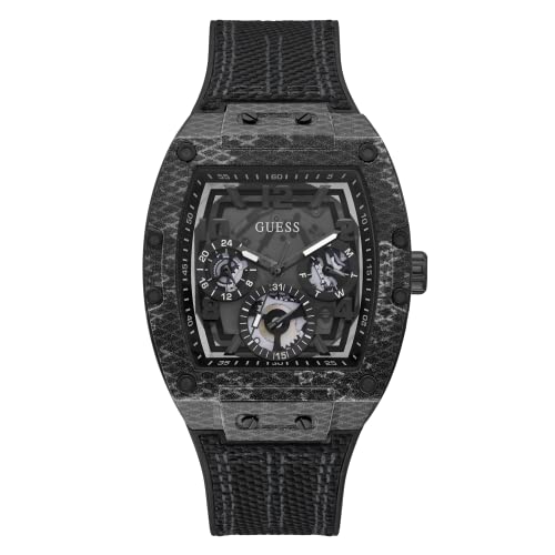 楽天angelica腕時計 ゲス GUESS メンズ GUESS Men's Trend Multifunction Tonneau 43mm Watch ? Black Patterned Stainless Steel Case with Black Flex Strap腕時計 ゲス GUESS メンズ