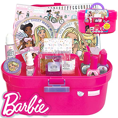 バービー バービー人形 Barbie Cosmetic Case by Horizon Group USA, DIY Beauty Kit for an at-Home Spa Day, Create Your Own Face Sheet Masks, Nail Art Body Glitter, Includes Reusable Storage Case with Removable Trayバービー バービー人形
