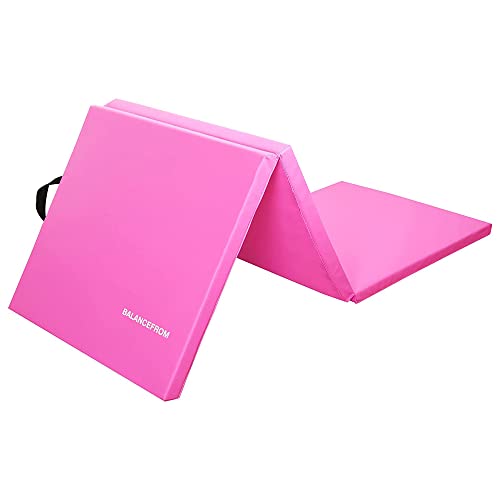 ヨガマット フィットネス BalanceFrom 1.5 Thick Tri-Fold Folding Exercise Mat with Carrying Handles for MMA, Gymnastics and Home Gym Protective Flooring (Pink)ヨガマット フィットネス