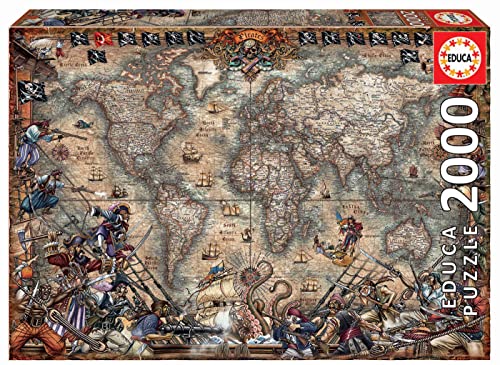 WO\[pY CO AJ Educa - Pirates Map - 2000 Piece Jigsaw Puzzle - Puzzle Glue Included - Completed Image Measures 37.75
