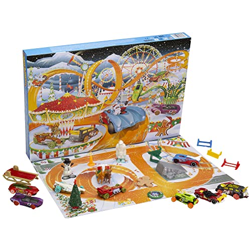 ホットウィール マテル ミニカー ホットウイール Hot Wheels Advent Calendar, 8 Hot Wheels Holiday-Themed Toy Cars Plus Assorted Accessories with Playmat, Toys for Kids 3 Years Old & Olderホットウィール マテル ミニカー ホットウイール