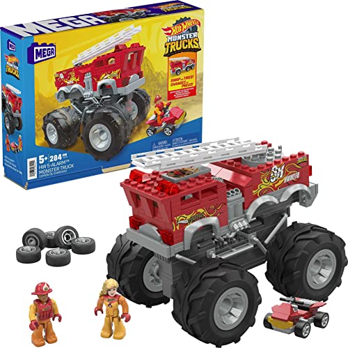 ホットウィール マテル ミニカー ホットウイール MEGA Hot Wheels Monster Truck Building Toy Playset, 5-Alarm Fire Truck with 284 Pieces and Giant Wheels, 1 Micro Action Figure, Red, Age 5 Yearsホットウィール マテル ミニカー ホットウイール