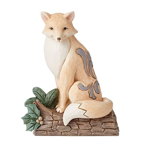 エネスコ Enesco 置物 インテリア 海外モデル アメリカ Enesco Jim Shore Heartwood Creek White Woodland Fox Sitting on Birch Log Figurine, 4 Inch, Multicolorエネスコ Enesco 置物 インテリア 海外モデル アメリカ