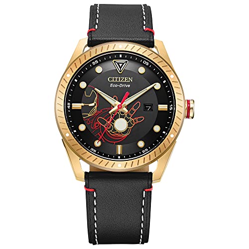 腕時計 シチズン 逆輸入 海外モデル 海外限定 Citizen Eco-Drive Men 039 s Marvel Tony Stark Gold Tone Stainless Steel Watch with Black Leather Strap, Arc Reactor, Luminous, 43mm (Model: BM6992-09W)腕時計 シチズン 逆輸入 海外モデル 海外限定