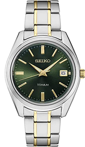 楽天angelica腕時計 セイコー メンズ Seiko SUR377 Watch for Men - Essentials - Green Dial with Sunray Finish, Date Calendar, Two-Tone Titanium Case & Bracelet, Sapphire Crystal, and 100m Water Resistant腕時計 セイコー メンズ