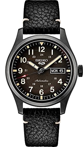 楽天angelica腕時計 セイコー メンズ SEIKO SRPG41 Watch for Men - 5 Sports - Automatic with Manual Winding Movement, Black Dial, Stainless Steel Case with Black Ion Finish, Black Leather Strap, and 100m Water Resistant腕時計 セイコー メンズ