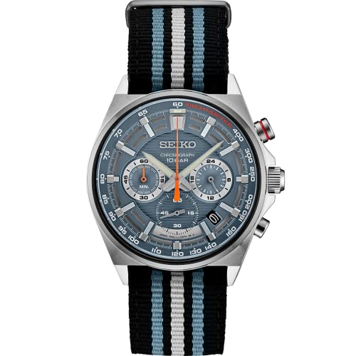 腕時計 セイコー メンズ Seiko SSB409 Watch for Men - Analog, Blue Dial with Metallic and Orange Accents, Nylon Strap, Water-Resistant to 100m腕時計 セイコー メンズ