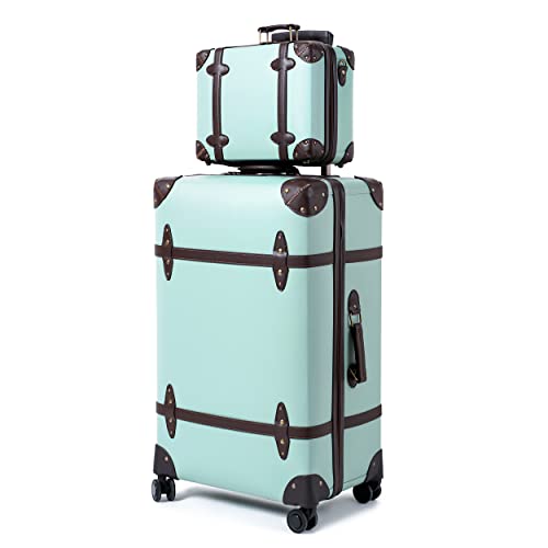 スーツケース キャリーバッグ ビジネスバッグ ビジネスリュック バッグ NZBZ Vintage Luggage Set of 2 Pieces, Lightweight Hardside Spinner Suitcase with TSA Lock and 8 Wheels (Turquoise, 1スーツケース キャリーバッグ ビジネスバッグ ビジネスリュック バッグ