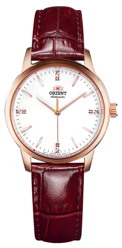 オリエント クラシック 腕時計 腕時計 オリエント レディース Orient Automatic Watch for Women, Japanese Wrist Watch See-through Case Back Classic White Dial Rose Gold Dress Watch Crystal-Encrusted Hour Markers Red-Brown Leather Strap Stainless Steal Gif腕時計 オリエント レディース