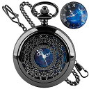 Tiong Exquise Starry Blue Hollow Case Quartz Pocket Watch Roman Numerals Retro Watches Souvenir Gift for Men Women