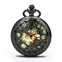 BOSHIYA Mechanical Pocket Watch Luminous Steampunk Vintage Pocket Watch/with Chains/Hand Wind Up/Black Skeleton/Dial Roman Numberals