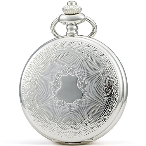 SEWOR Vintage Elegant Carving Pocket Watch Mechanical Hand Wind (Silver)