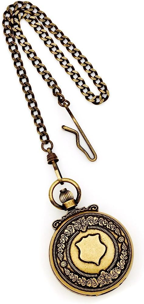 Sonia Jewels Charles Hubert Antique Gold Men's Finish Skeleton Pocket Watch 14.5"