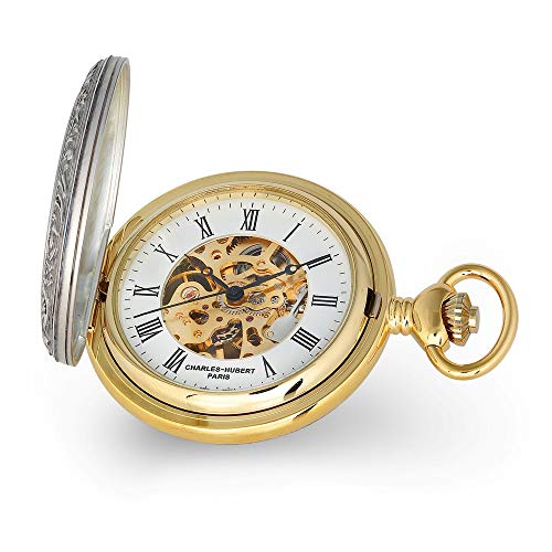 Sonia Jewels Charles Hubert 2-Tone Crown Emperor Royal King Queen and Shield Skeleton Dial Pocket Watch 14.5