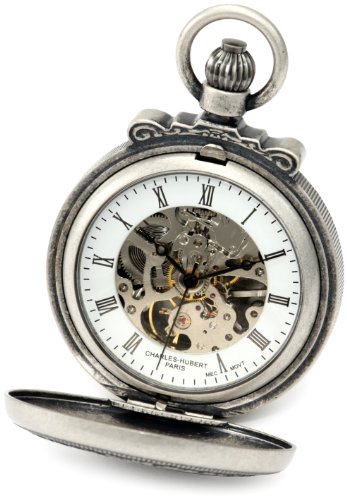 Charles-Hubert, Paris 3866-S Classic Collection Antiqued Finish Double Hunter Case Mechanical Pocket Watch