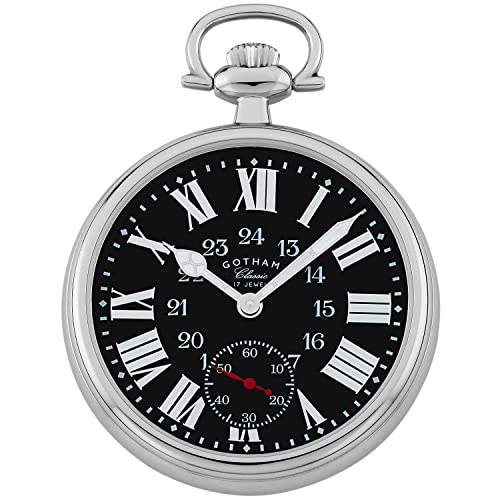 Gotham Classic Series Stainless Steel Open Face 17 Jewel Mechanical Hand Wind Pocket Watch # GWC..