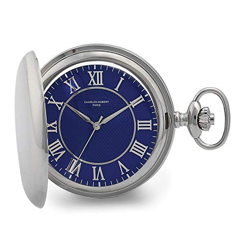 Sonia Jewels Charles Hubert Chrome Finish Blue Dial Quartz Pocket Watch 14.5