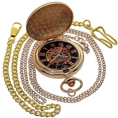 Skeleton Pocket Mechanical Watch Men's Hand Winding Antique Fob Watches Steampunk Hollow Half Hunter Brass Crop Plated