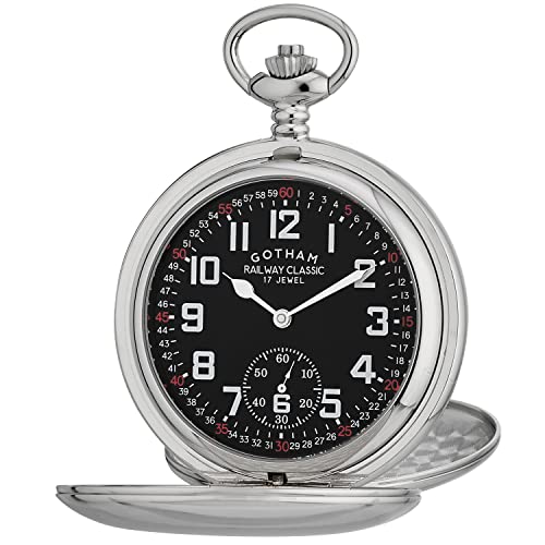 Gotham Men's Silver-Tone Railroad Dial Double Hunter 17 Jewel Mechanical Pocket Watch # GWC18806SB Gotham Men's Silver-Tone Railroad Dial Double Hunter 17 Jewel Mechanical Pocket Watch # GWC18806SB