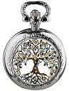 Silver Stainless Steel Tree of Life Glass Cabochon Pocket Watch Best Gifts for W...
