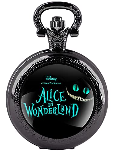 Tiong Alice in Wonderland Pocket Watch Glass Cabochon Design Quartz Pocket Watches Gifts for Women Girls