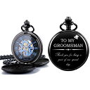 ManChDa Mechanical Groomsman Present Double Cover Skeleton Engraved Pocket Watches with Gift Box with Chain Customized Custom Engraving Wedding Groomsman Gifts for Men Bestman